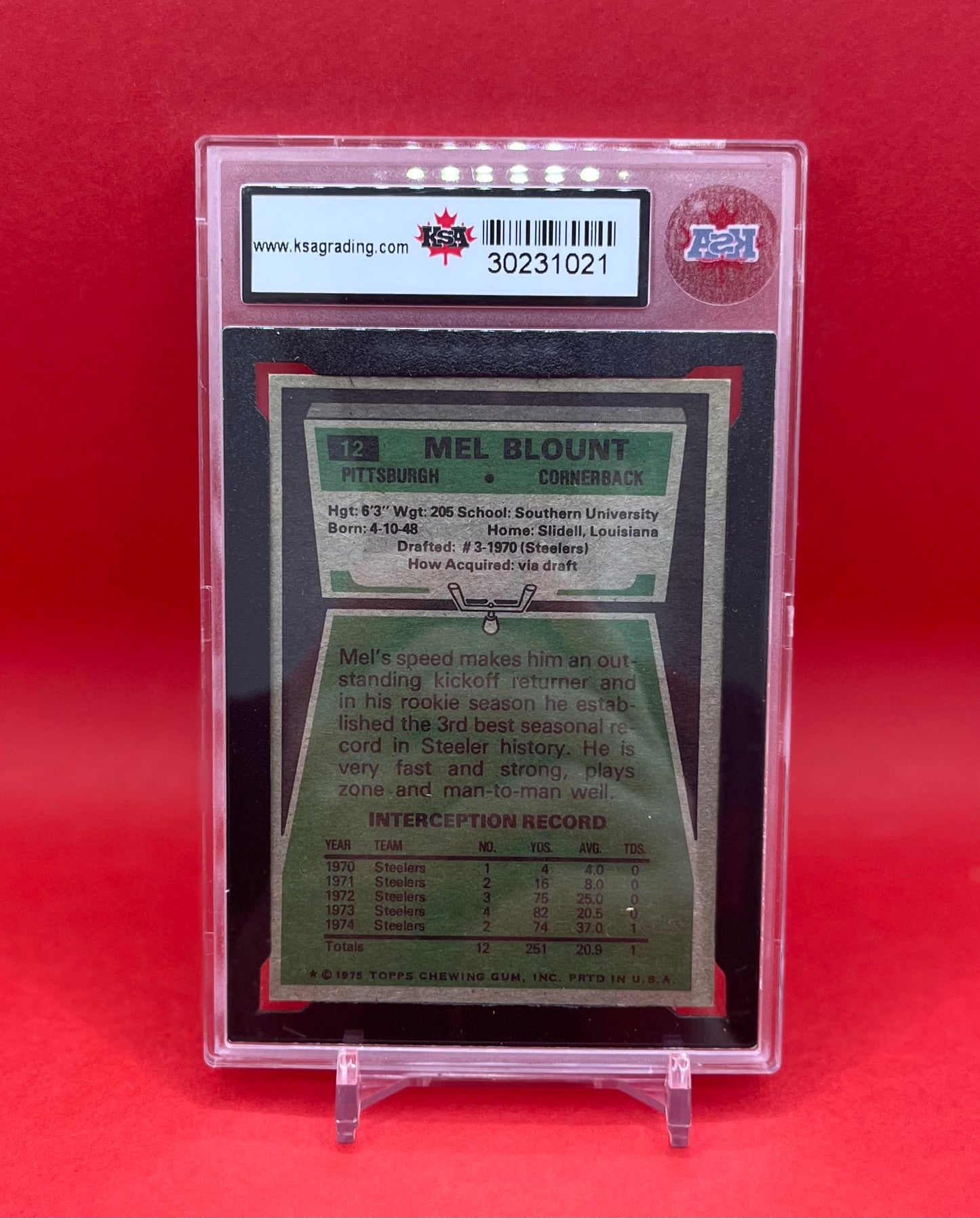 1975 #12 MEL BLOUNT TOPPS - KSA 6 ENM