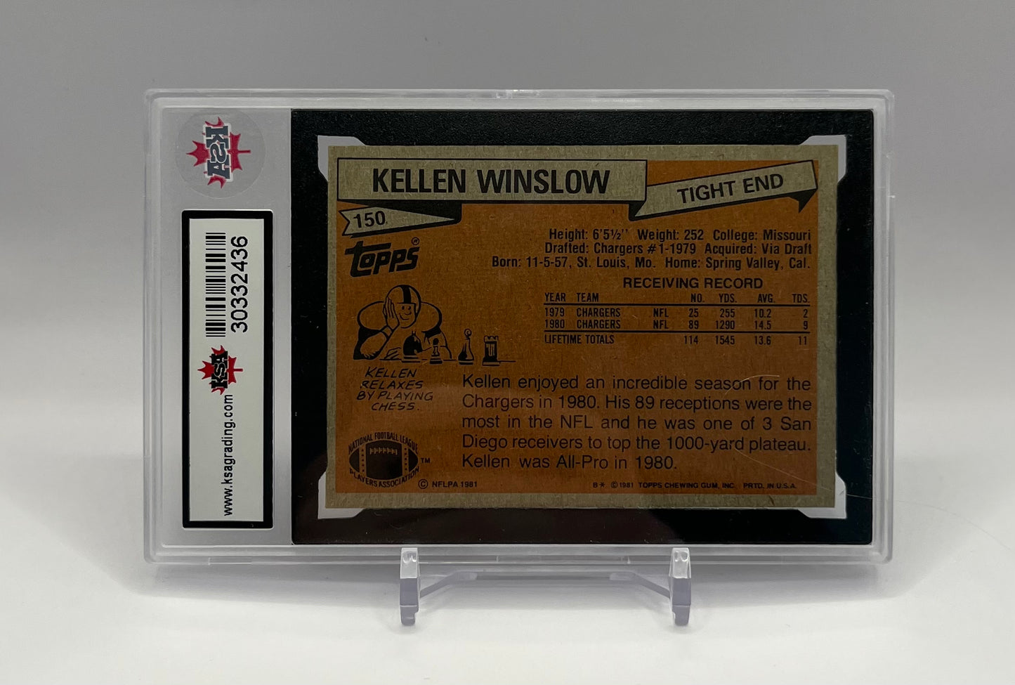 1981 #150 KELLEN WINSLOW TOPPS - KSA 6 ENM