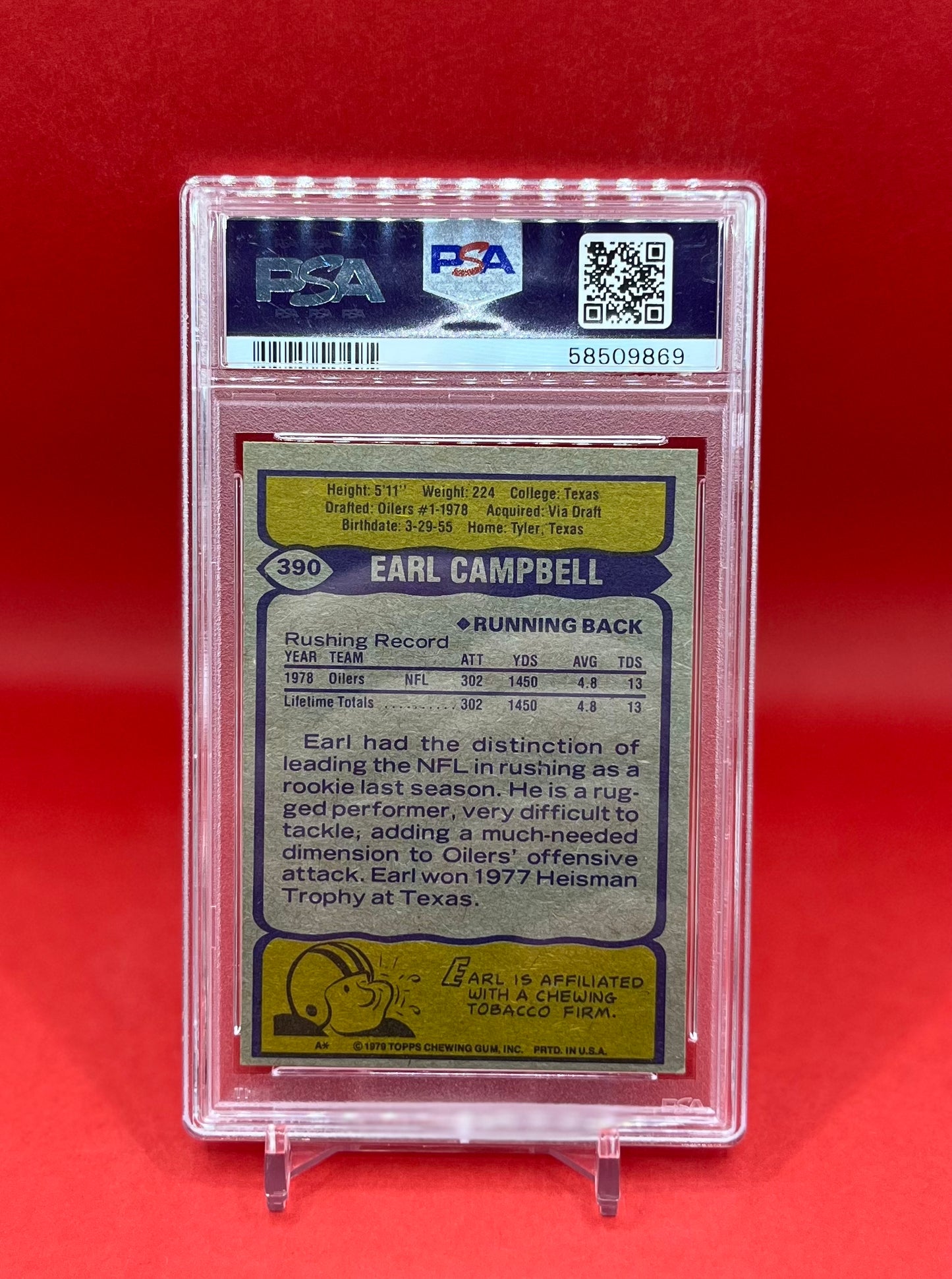1979 #390 EARL CAMPBELL TOPPS - PSA 6 EX-MT